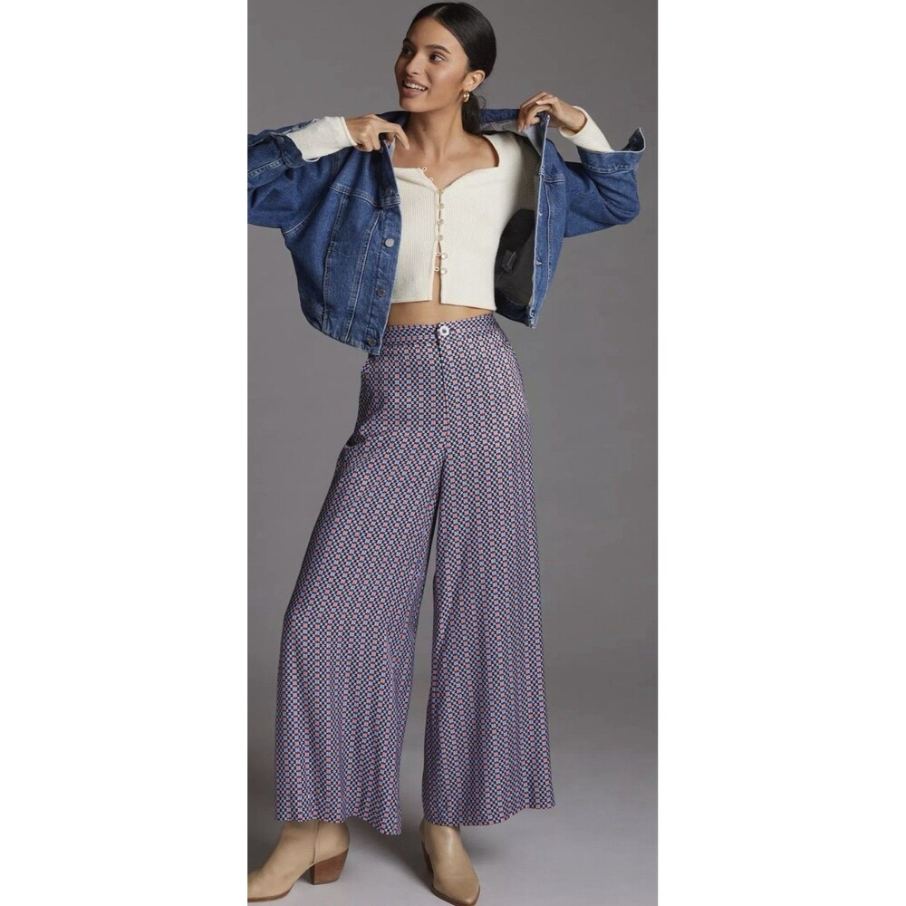 Maeve Anthropologie Maeve Geometric Wide Leg Pants Boho Flare Trouser Palazzo 0